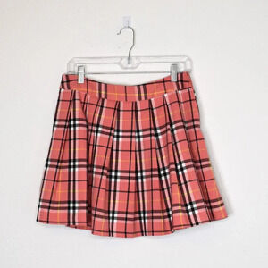 FB Sister Plaid Pleated Skirt Sz L Tartan Mini Pink Clueless Academia 90s Barbie